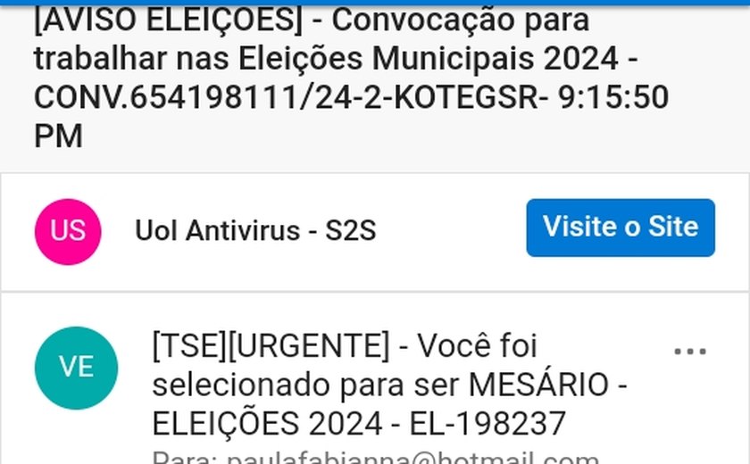 Desinformação: É falso e-mail sobre convocação de mesário que pede atualização de dados