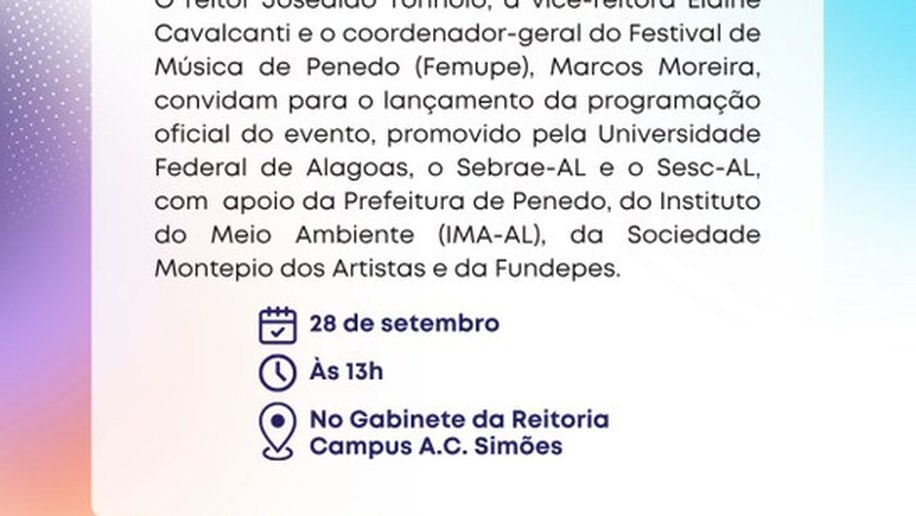 Ufal lança programação oficial do Festival de Música de Penedo 2026