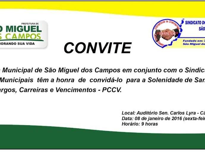 Plano de Cargos, Carreiras e Vencimentos dos servidores públicos de São Miguel dos Campos será sancionado sexta-feira, 08