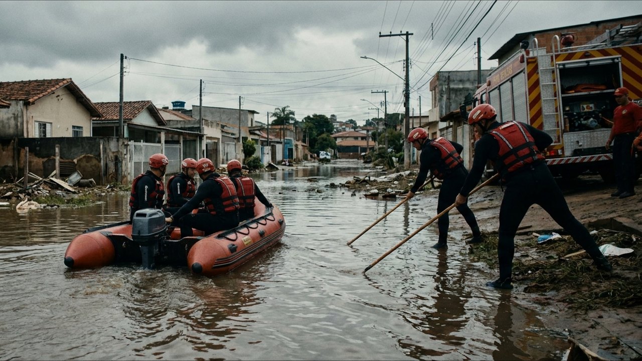 Bombeiros retomam busca por pessoa arrastada por correnteza em Jandira, na Grande SP