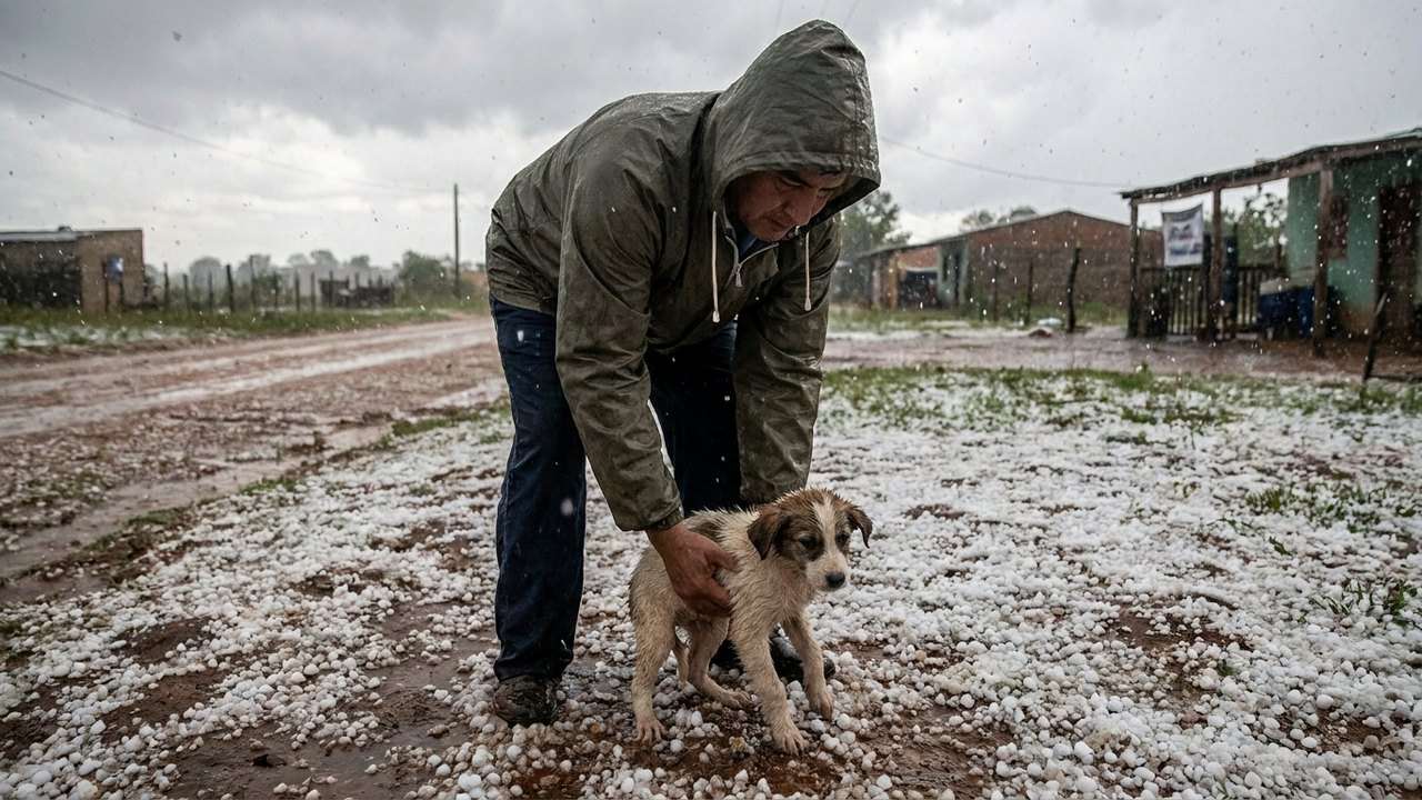 Cachorrinho atinge por granizo durante tempestade no Paraguai
