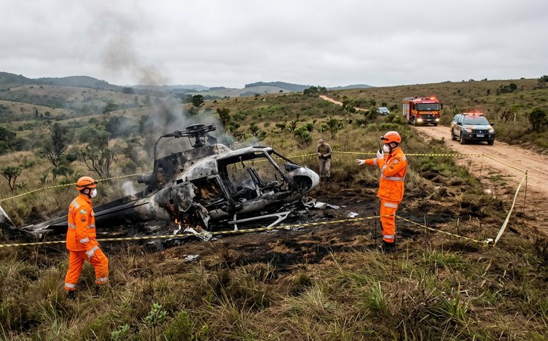 Helicóptero cai em área rural de Santa Catarina e piloto morre carbonizado