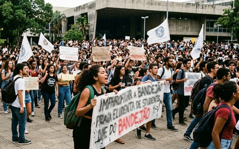 Manifestação na UFRJ reúne estudantes de 98 cursos por melhorias no restaurante universitário e políticas de permanência