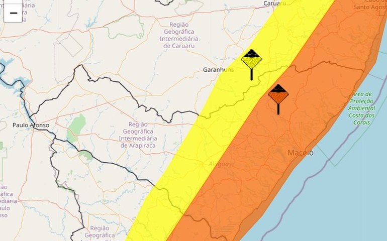 Inmet alerta para chuvas em Alagoas; 58 municípios continuam com aviso de perigo