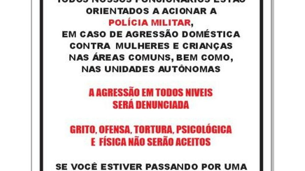 Condomínio instala 18 placas após casos de violência contra mulher