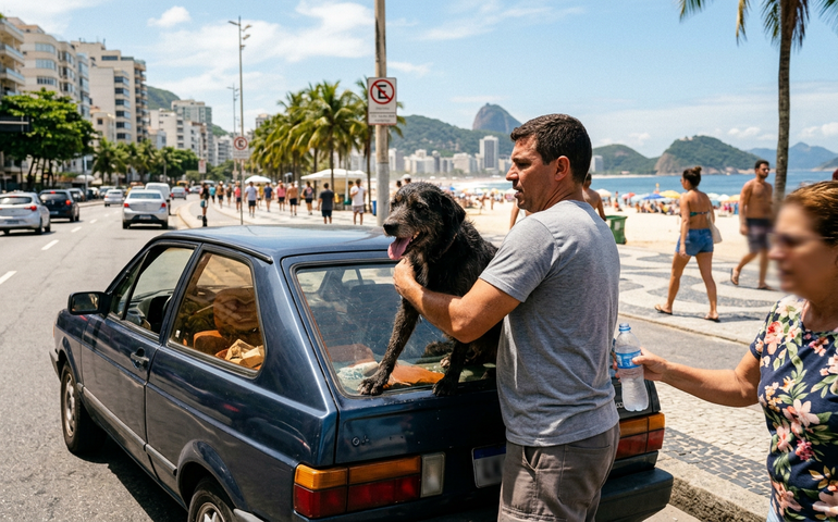 Cachorro é resgatado após ser deixado em carro sob sol em Copacabana