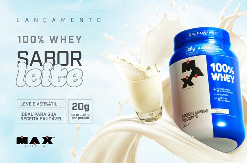 Novo 100% Whey sabor Leite, da Max Titanium, amplia ocasiões de consumo no dia a dia