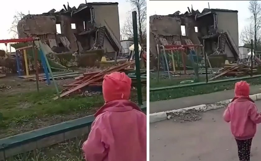 Vídeo: Menina ucraniana chora ao ver creche destruída por mísseis russos