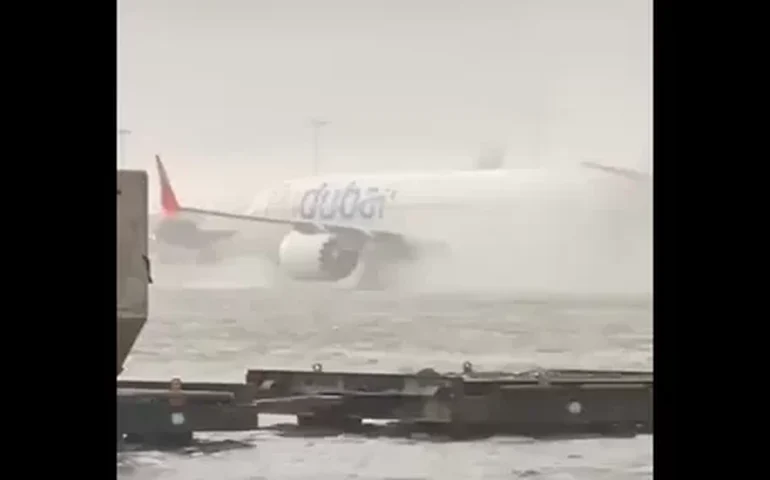 Dubai sofre com chuvas, e aviões são obrigados a  pousam em pistas alagadas; vídeo