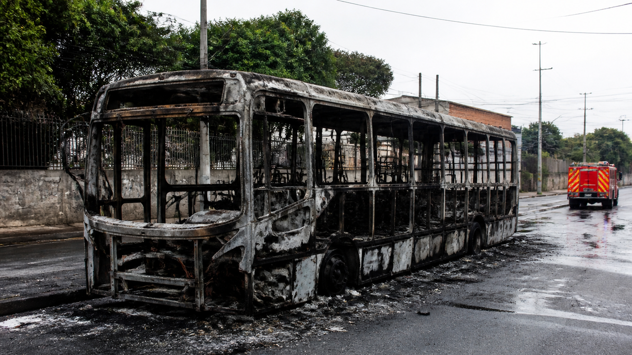 Ônibus incendiado interdita Avenida Monsenhor Félix em Irajá