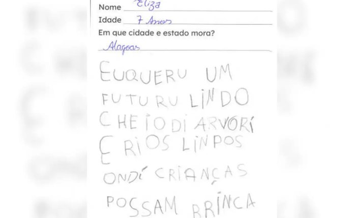 Carta de Eliza, 7 anos, de Alagoas
