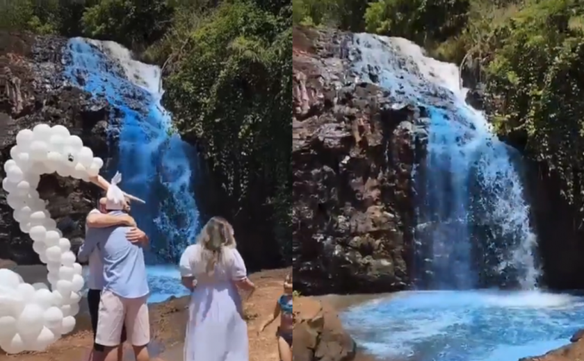 Casal tinge cachoeira de azul no MT para chá revelação e recebe críticas