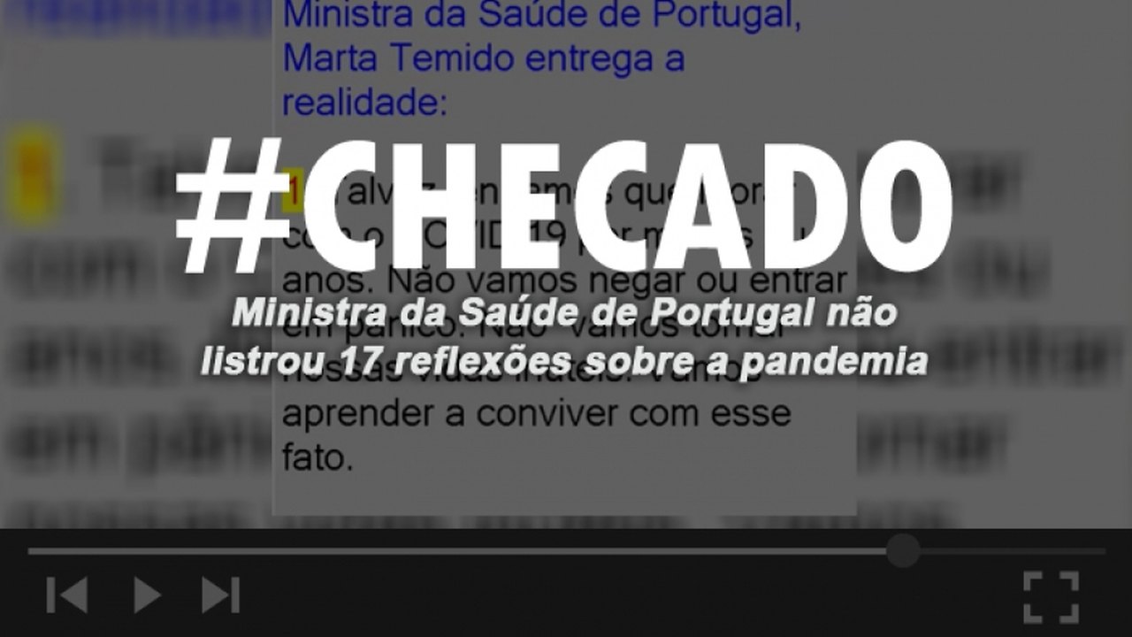 Ministra da Saúde de Portugal não listou 17 reflexões sobre a pandemia
