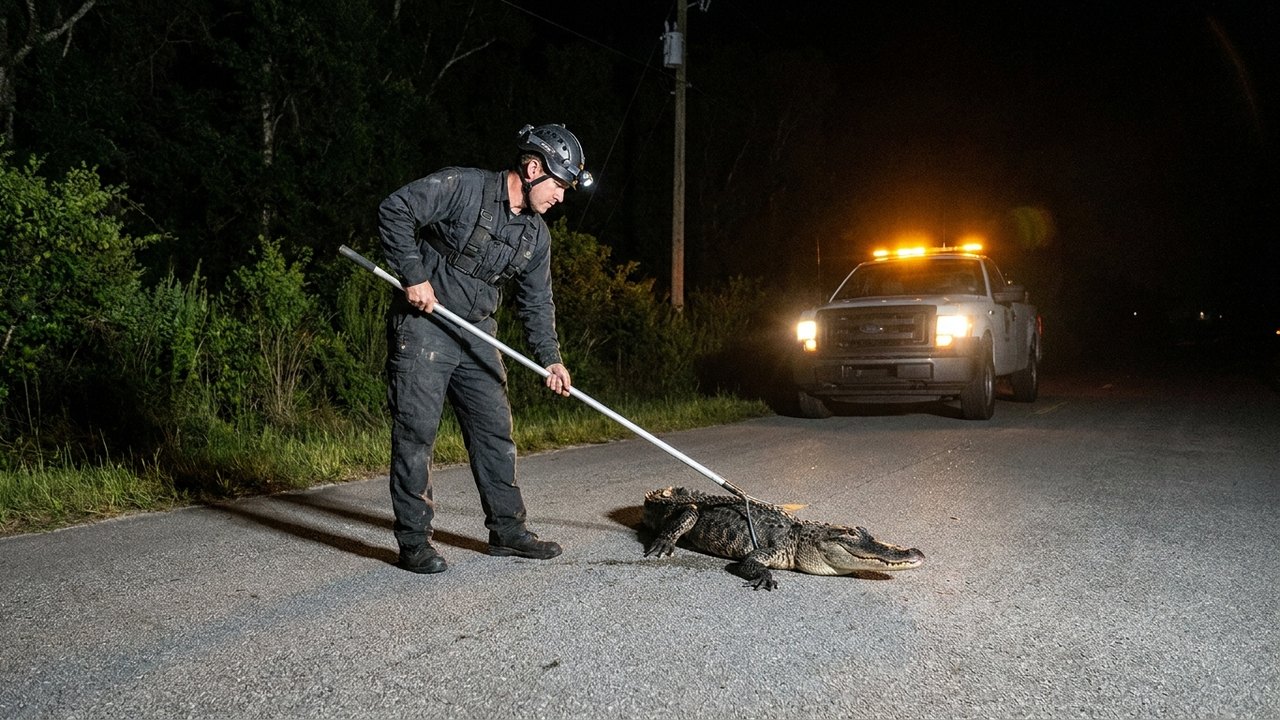 Caçador de jacarés acorda às 03h00 para lidar com réptil bloqueando a estrada