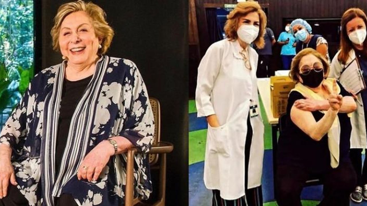 Aracy Balabanian, de 81 anos, é vacinada contra covid-19