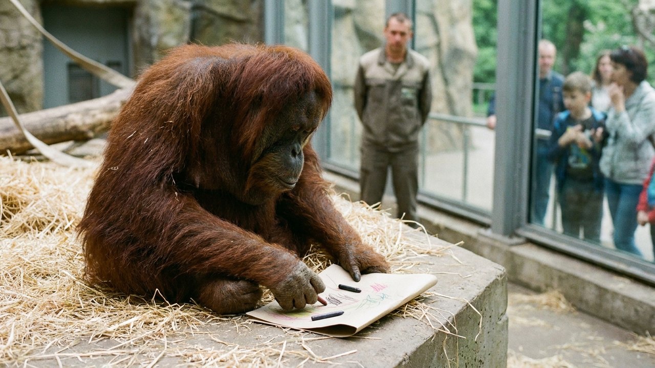 Orangotango de 48 anos mostra talento para desenhos no Zoológico de Moscou
