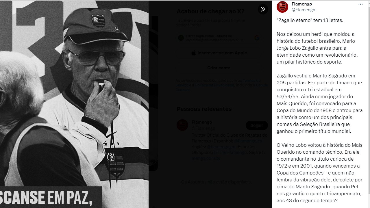 Clubes do futebol brasileiro unem-se em homenagem ao eterno Zagallo