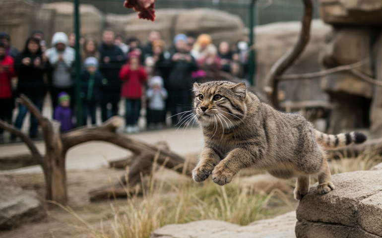 Gato selvagem russo impressiona com agilidade durante caça no Zoológico de Moscou