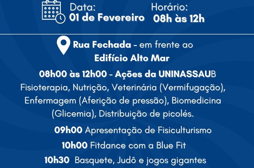 Fevereiro começa, neste domingo(1°), com ações gratuitas de saúde e esporte à beira-mar