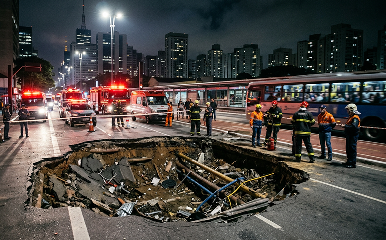 Explosão provoca cratera e interdita trecho da Rua da Consolação em São Paulo