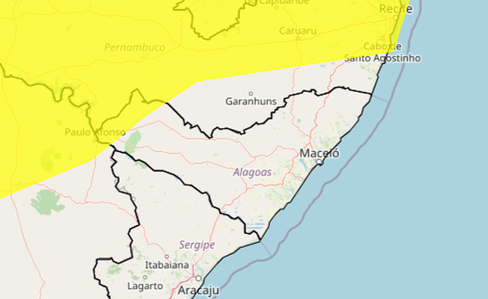 Municípios de Alagoas estão sob alerta de vendaval com grau de severidade de perigo potencial