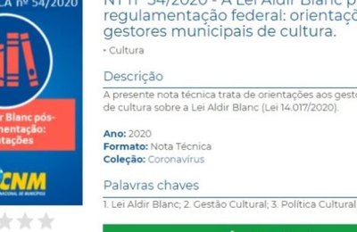 Nota técnica orienta sobre a distribuição dos recursos da Lei Aldir Blanc
