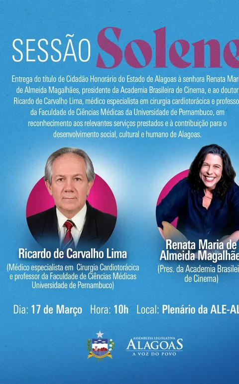 Cardiologista e cineasta serão homenageados com títulos de cidadania alagoana