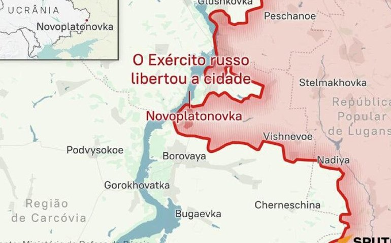 Veja no mapa o trecho do front ao sul de Kupyansk, onde a Rússia libertou Novoplatonovka