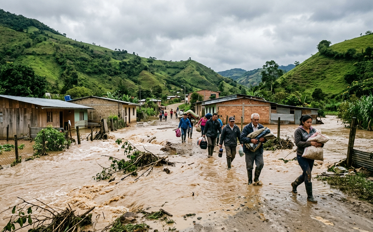 Pelo menos 50 famílias são evacuadas após inundações na província equatoriana de El Oro