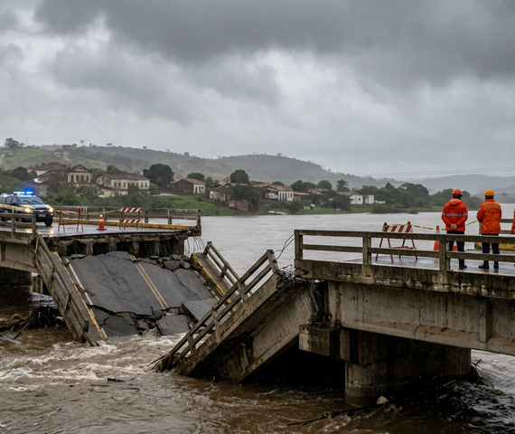 Temporal provoca destruição, interdita centro histórico e derruba ponte entre Piranhas e Sergipe