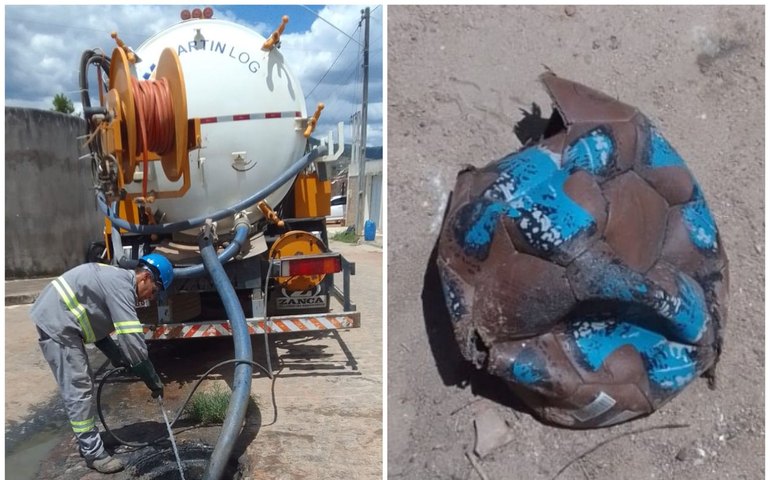 Transbordamento de esgoto em loteamento causado por bola de futebol