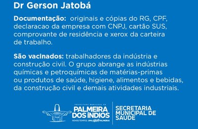 Palmeira inicia vacinação Covid para adultos acima de 50 anos