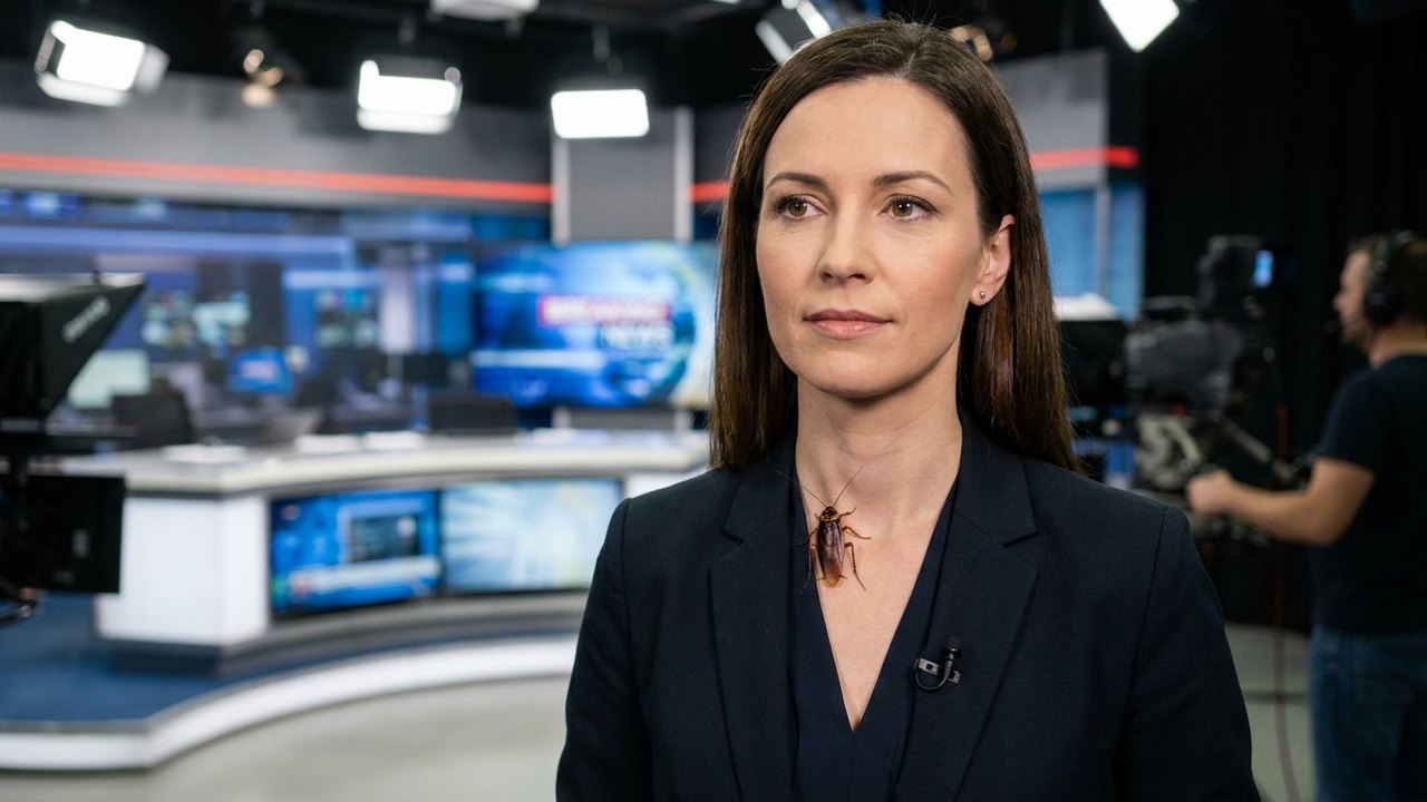 Apresentadora mantém a calma durante aparição de barata ao vivo