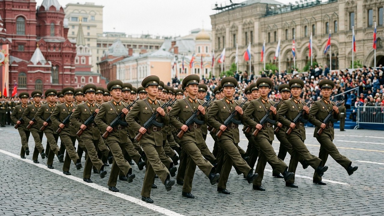 Militares da Coreia do Norte participam de desfile na Praça Vermelha