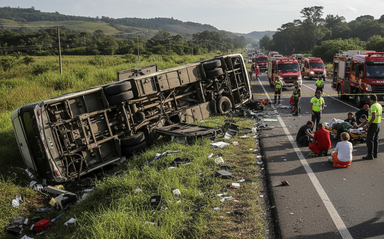 Ônibus capota e deixa 30 feridos em Itaperuna