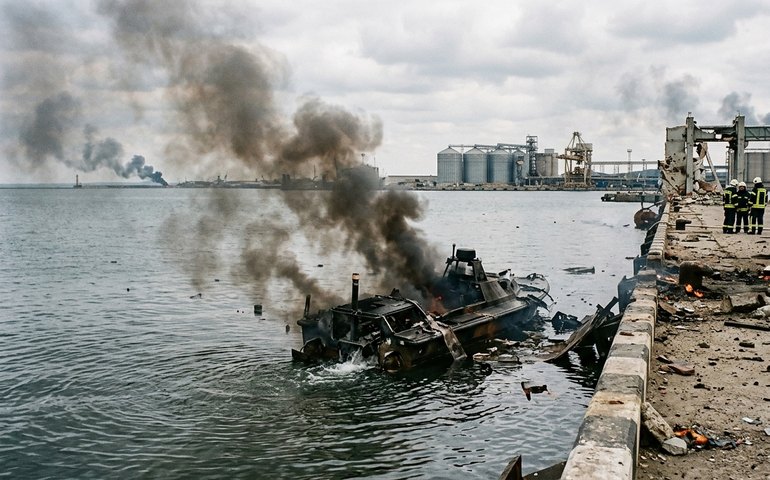 Rússia atinge infraestrutura portuária e destrói lancha não tripulada ucraniana