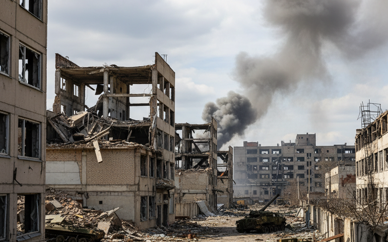 Sistema de lançamento múltiplo de foguetes Uragan russo atinge posições inimigas em Carcóvia