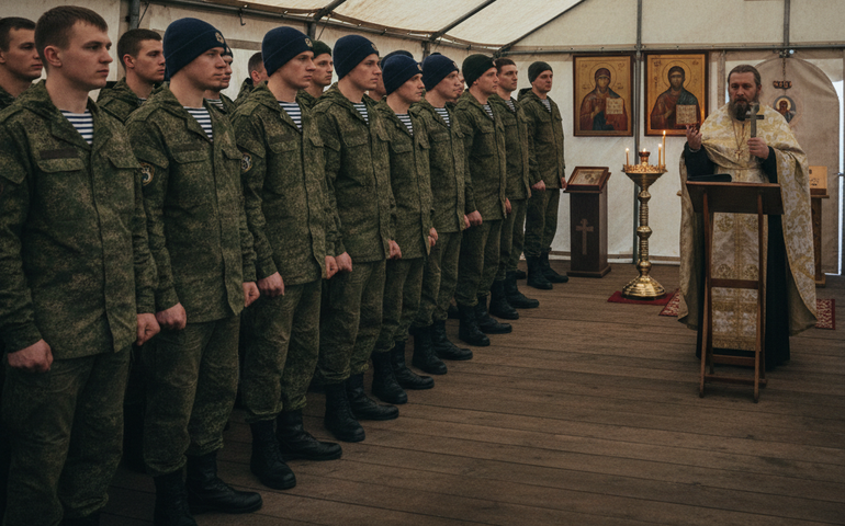 Militares russos participam de missa de Natal