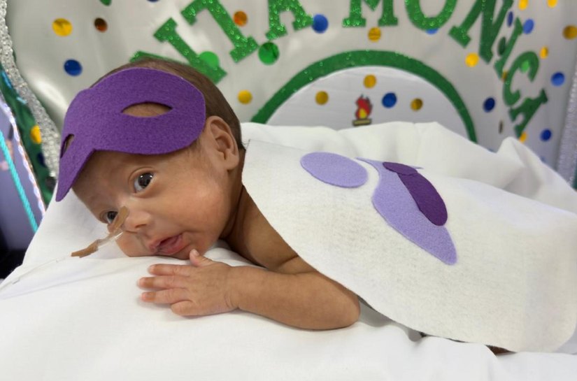 Maternidade Santa Mônica faz book de Carnaval com bebês e alerta para cuidados durante a folia