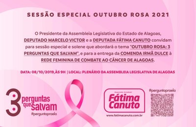 Sessão especial irá debater "Outubro Rosa" e fazer homenagem à Rede Feminina de Combate ao Câncer