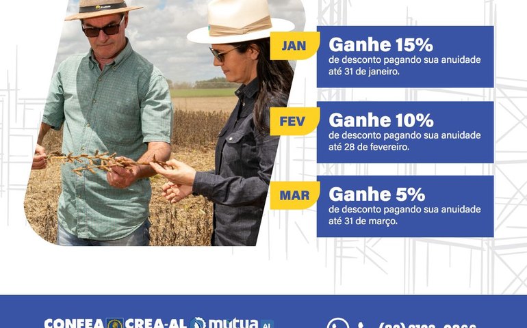 Anuidade 2025 do Crea-AL está com desconto de 15% até o dia 31 de janeiro