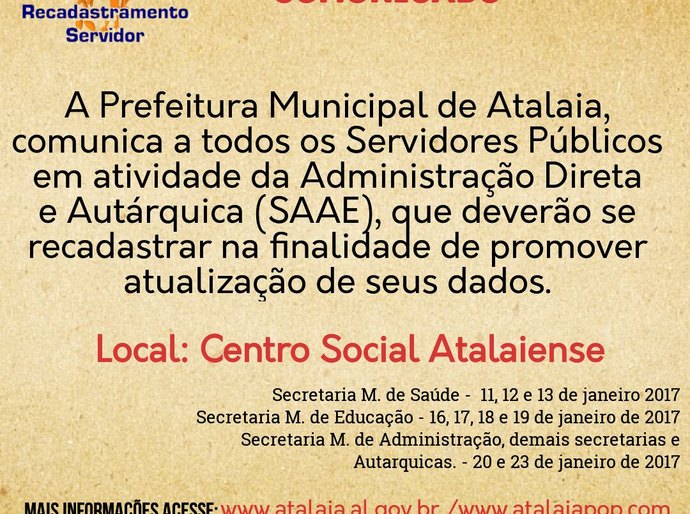 Anadia: Recadastramento dos Servidores Públicos 2017