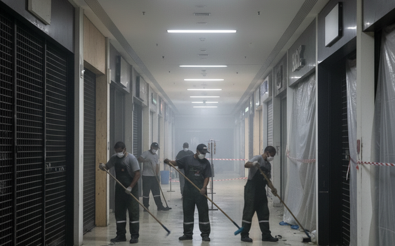Cheiro de fumaça, funcionários de máscara e lojas ainda fechadas: como está o Shopping Tijuca duas semanas após o incêndio
