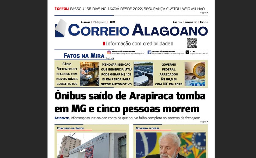 Ônibus saído de Arapiraca tomba em MG e cinco pessoas morrem