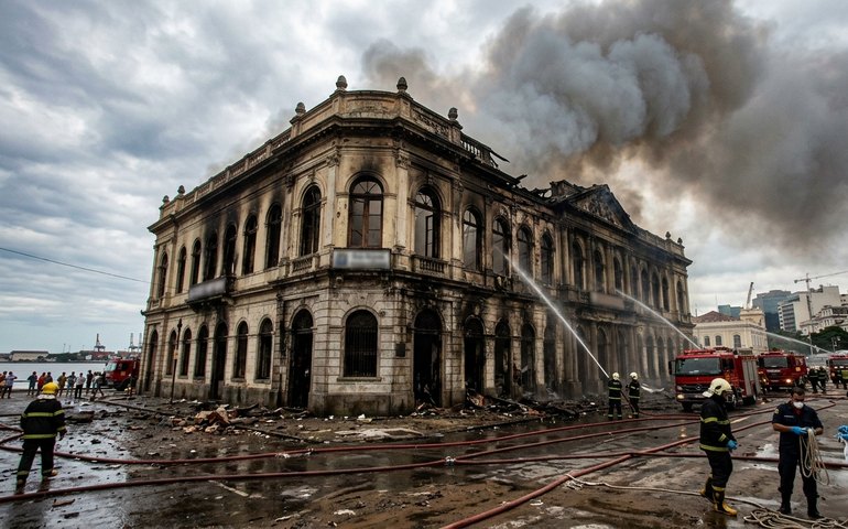 Incêndio atinge edifício histórico na Praça Mauá, no RJ