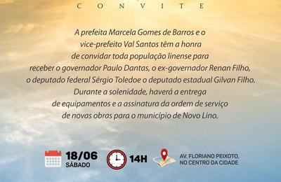 Prefeita Marcela Gomes recebe o governador Paulo Dantas e o senador Rafael Tenório neste sábado, 18, em Novo Lino  