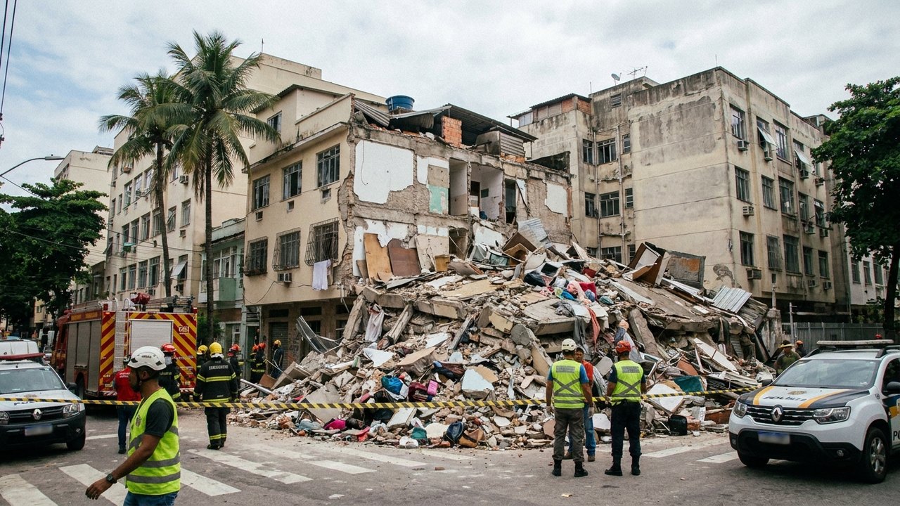Prédio de três andares desaba na zona sul do Rio