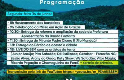 Emancipação de Mundaú terá live e entrega de obras 