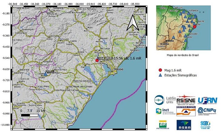 Registrados tremores de terra em Arapiraca e Satuba, nesta quarta-feira