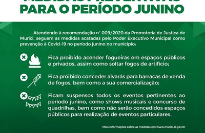Prefeitura de Murici acata recomendação do MP com medidas para o período junino